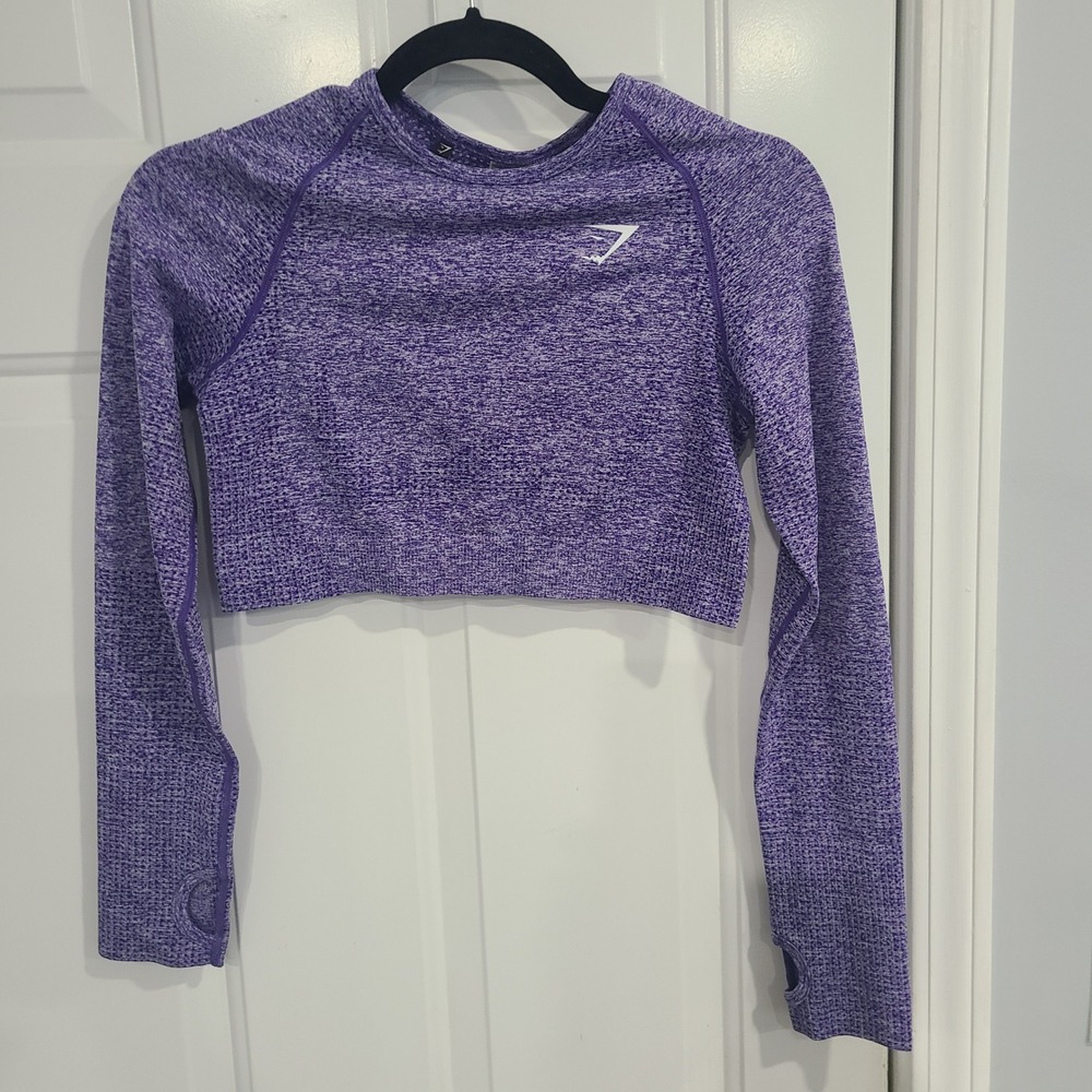 Gymshark Vital Seamless Long Sleeve Crop Top Purple Marl Thumbholes XS